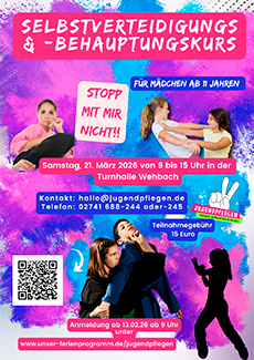 Plakat zum Selbstverteidigungskurs und Selbstbehauptungskurs für Mädchen ab 11 Jahren.