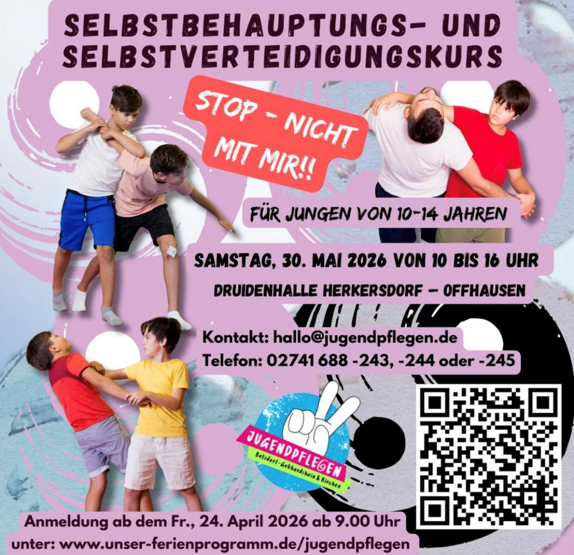 Plakat für den Selbstbehauptungs- & Selbstverteidigungskurs für Jungen 